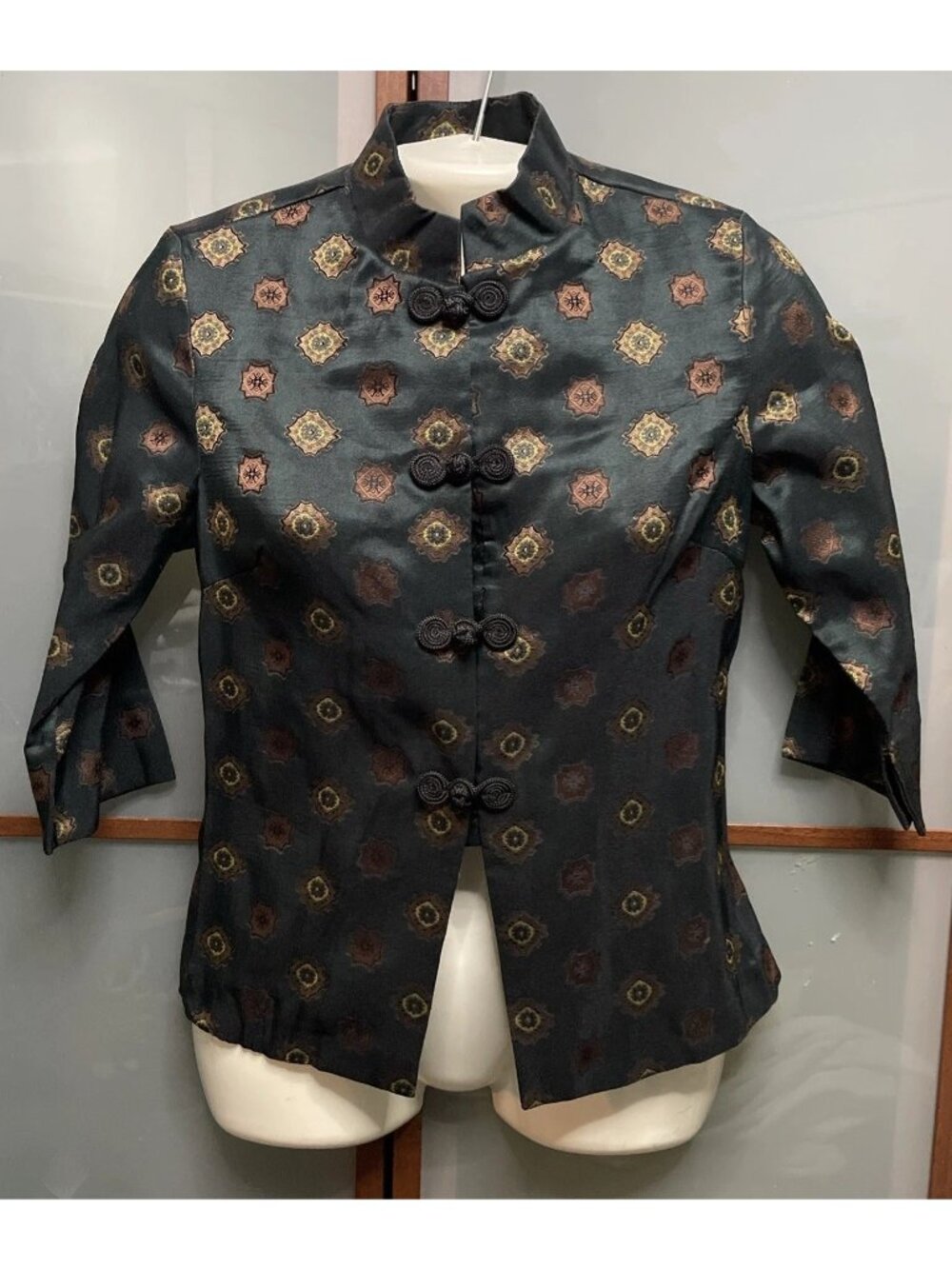 Pandora Vintage 90s Womens Small Mandarin Collar Medallion Blouse Top Boho Chic